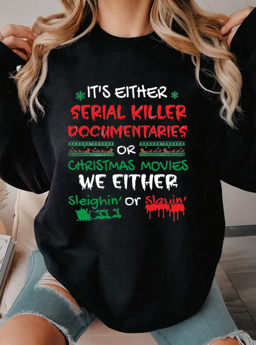 Vintage It's Sleighin or Slayin' Christmas Oversize Graphic Sweatshirt