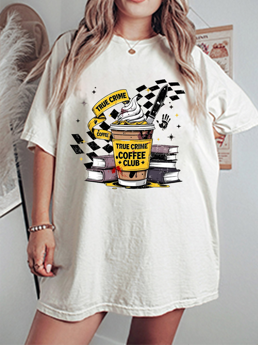 Vintage True Crime Coffee Club Horror Books Oversize Graphic Tee