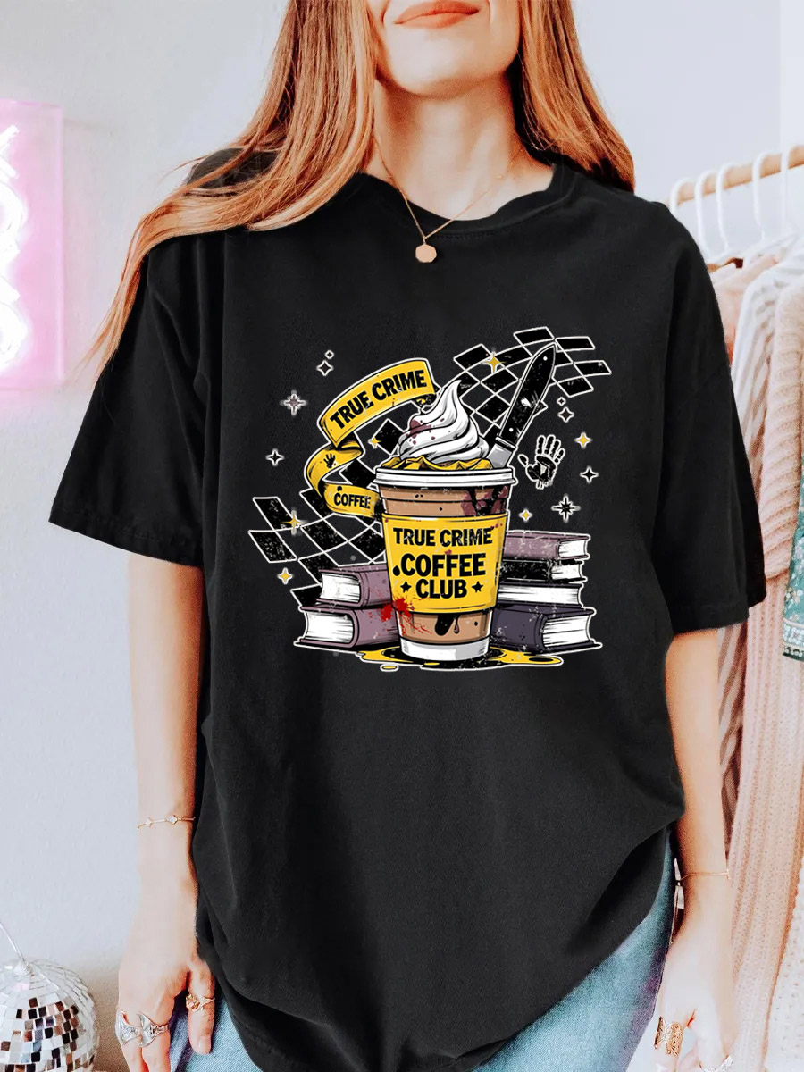 Vintage True Crime Coffee Club Horror Books Oversize Graphic Tee