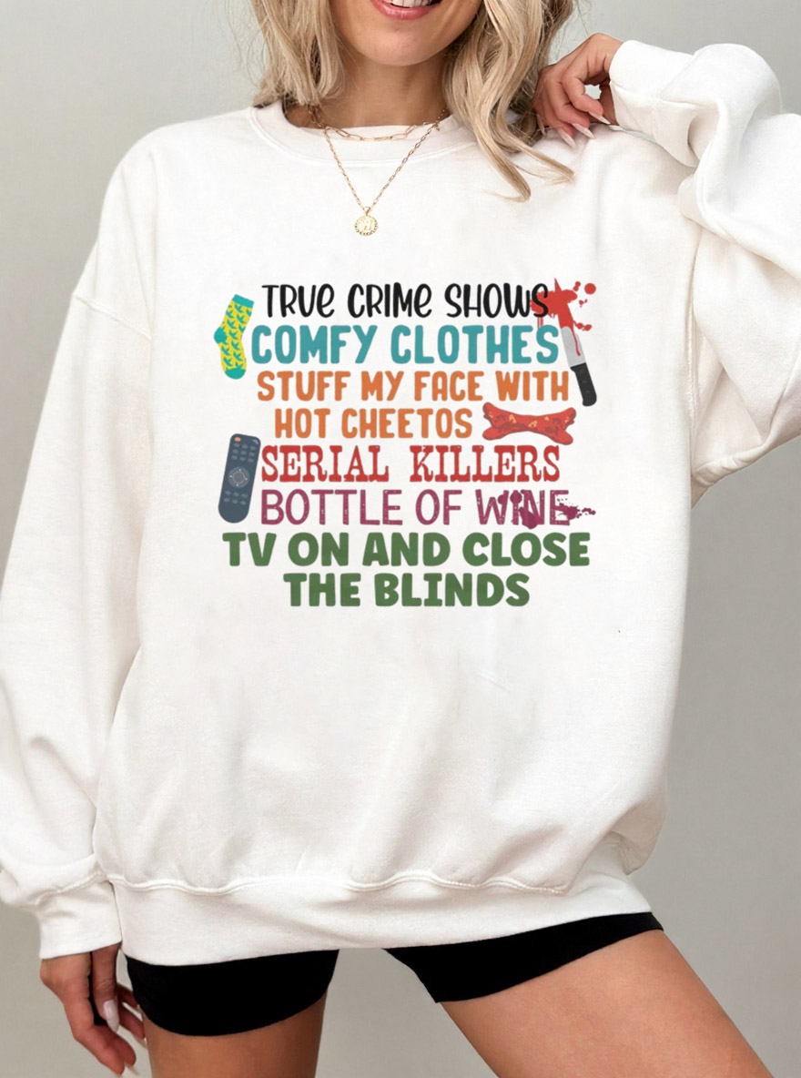 Vintage True Crime Shows Comfy Clothes Bottle Of Wine Oversize Graphic Sweatshirt