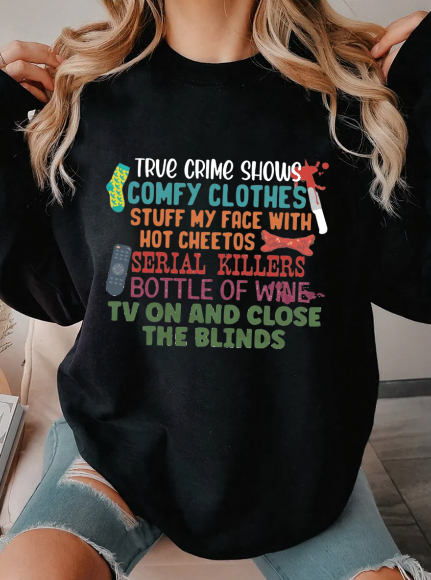 Vintage True Crime Shows Comfy Clothes Bottle Of Wine Oversize Graphic Sweatshirt
