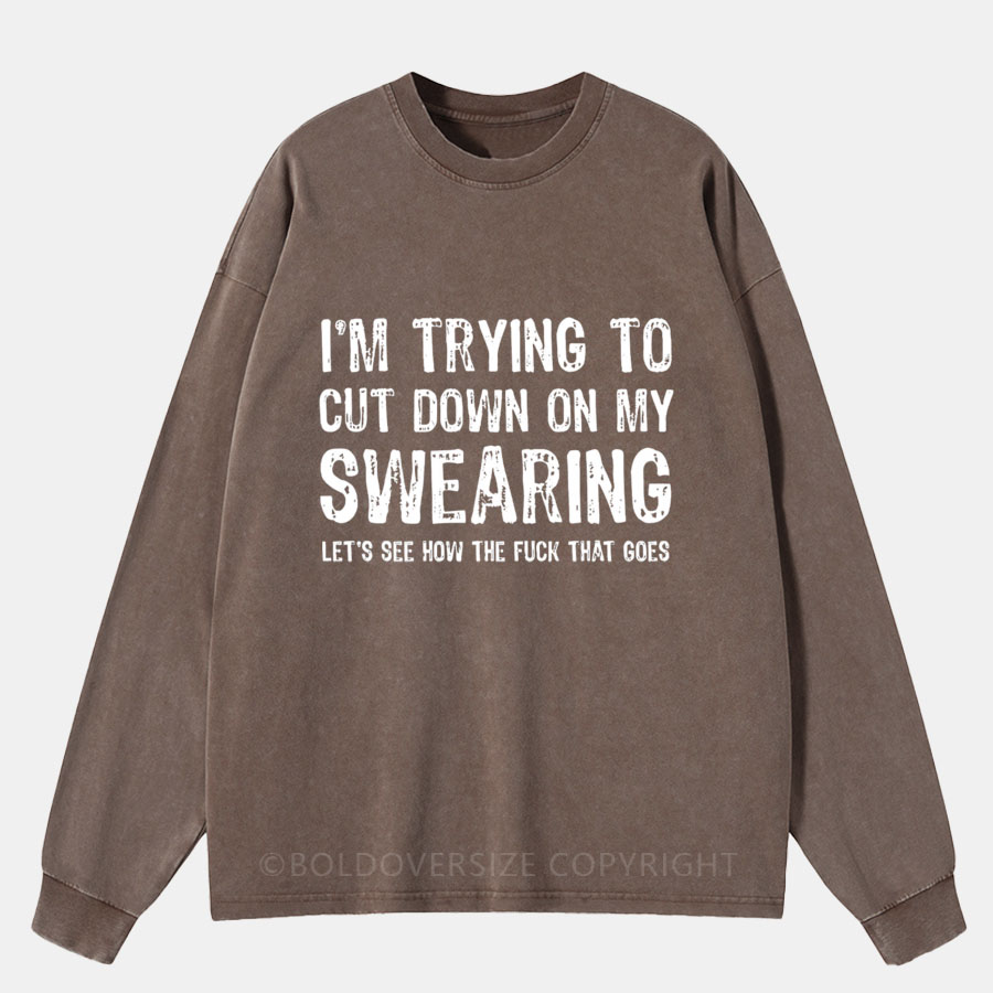 Vintage I'm Trying To Cut Down On My Swearing Washed Long Sleeve Shirt