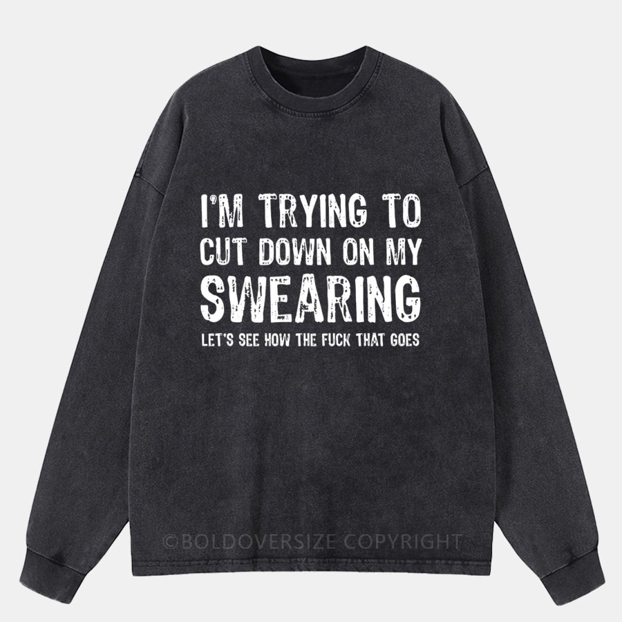 Vintage I'm Trying To Cut Down On My Swearing Washed Long Sleeve Shirt