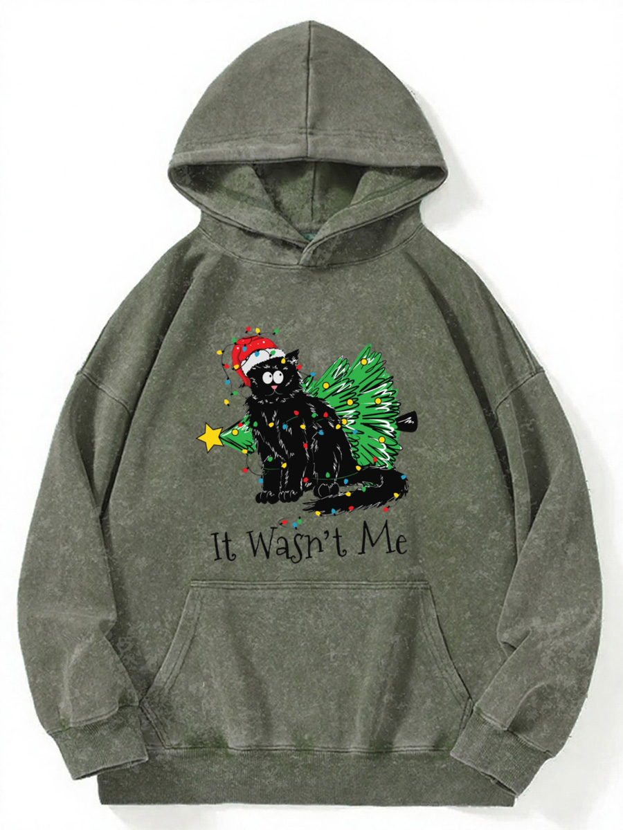 Vintage Christmas Black Cat It Wasnt Me Washed Hoodie