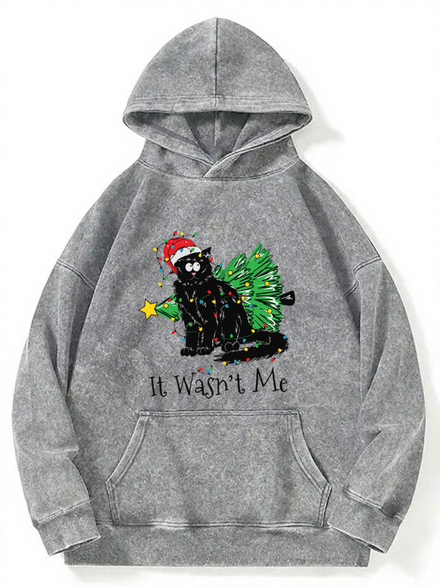 Vintage Christmas Black Cat It Wasnt Me Washed Hoodie