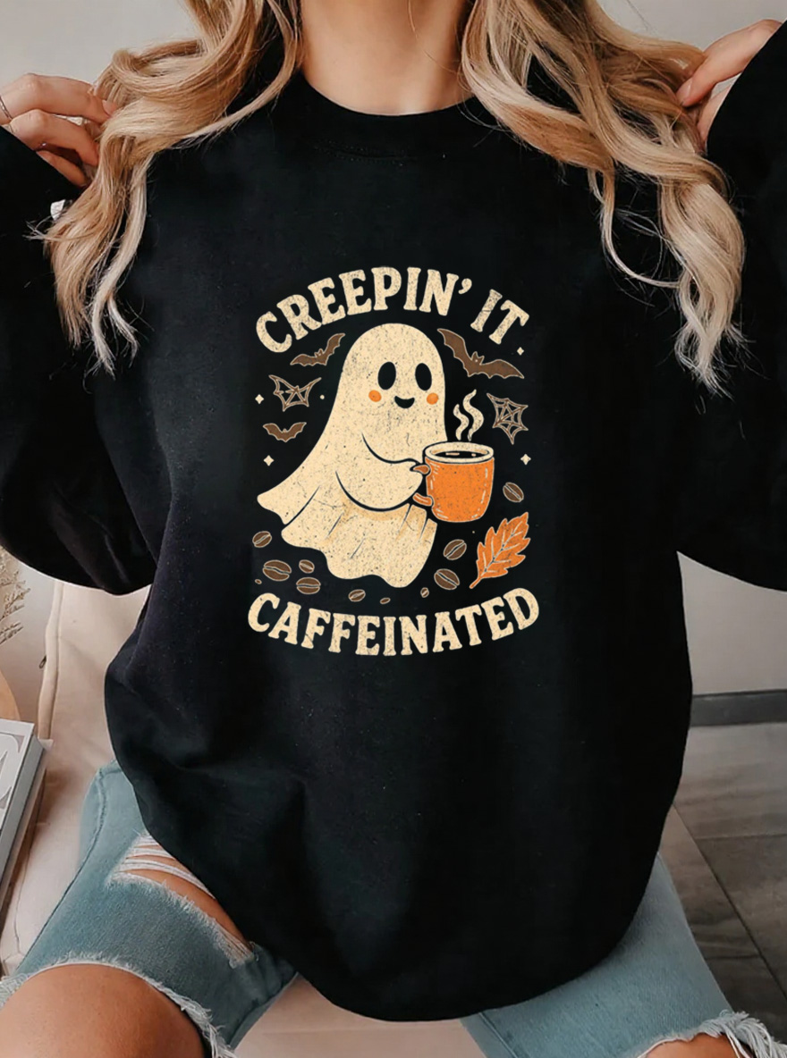 Vintage Creepin It Caffeinated Oversize Graphic Sweatshirt