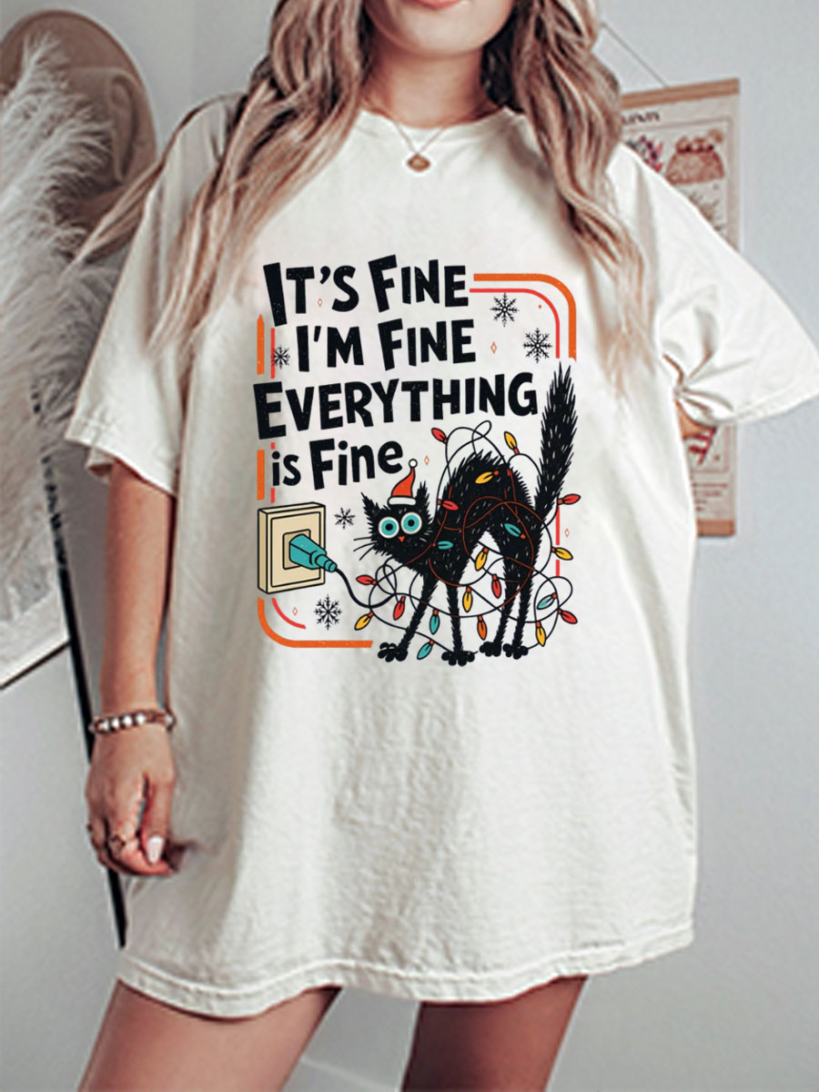 Vintage It's Fine I'm Fine Everything Is Fine Oversize Graphic Tee