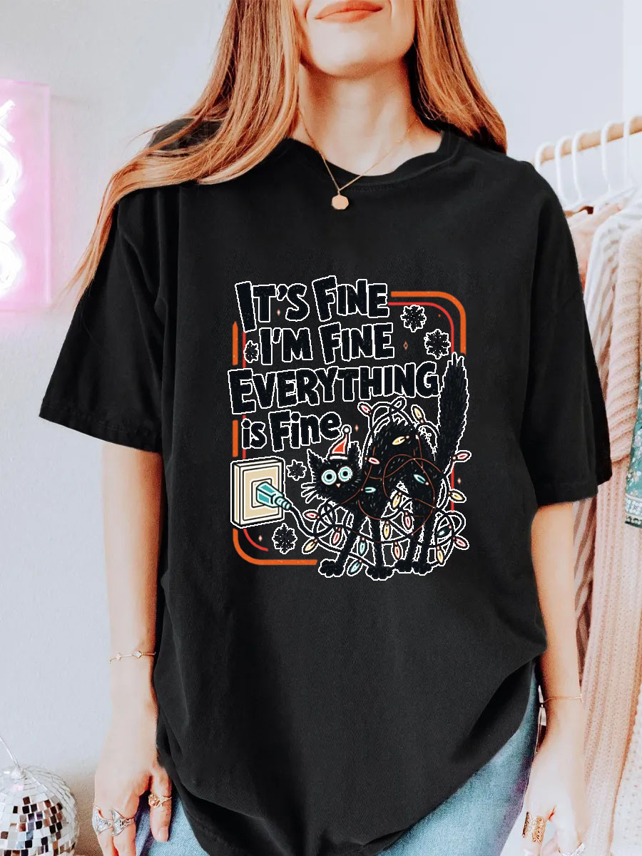 Vintage It's Fine I'm Fine Everything Is Fine Oversize Graphic Tee