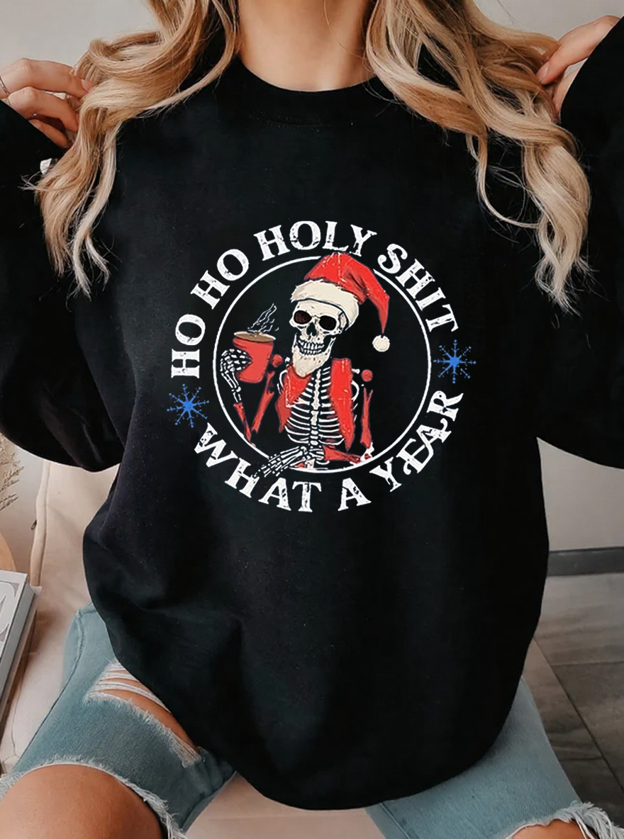Vintage Ho Ho Holy Shit What A Year Oversize Graphic Sweatshirt