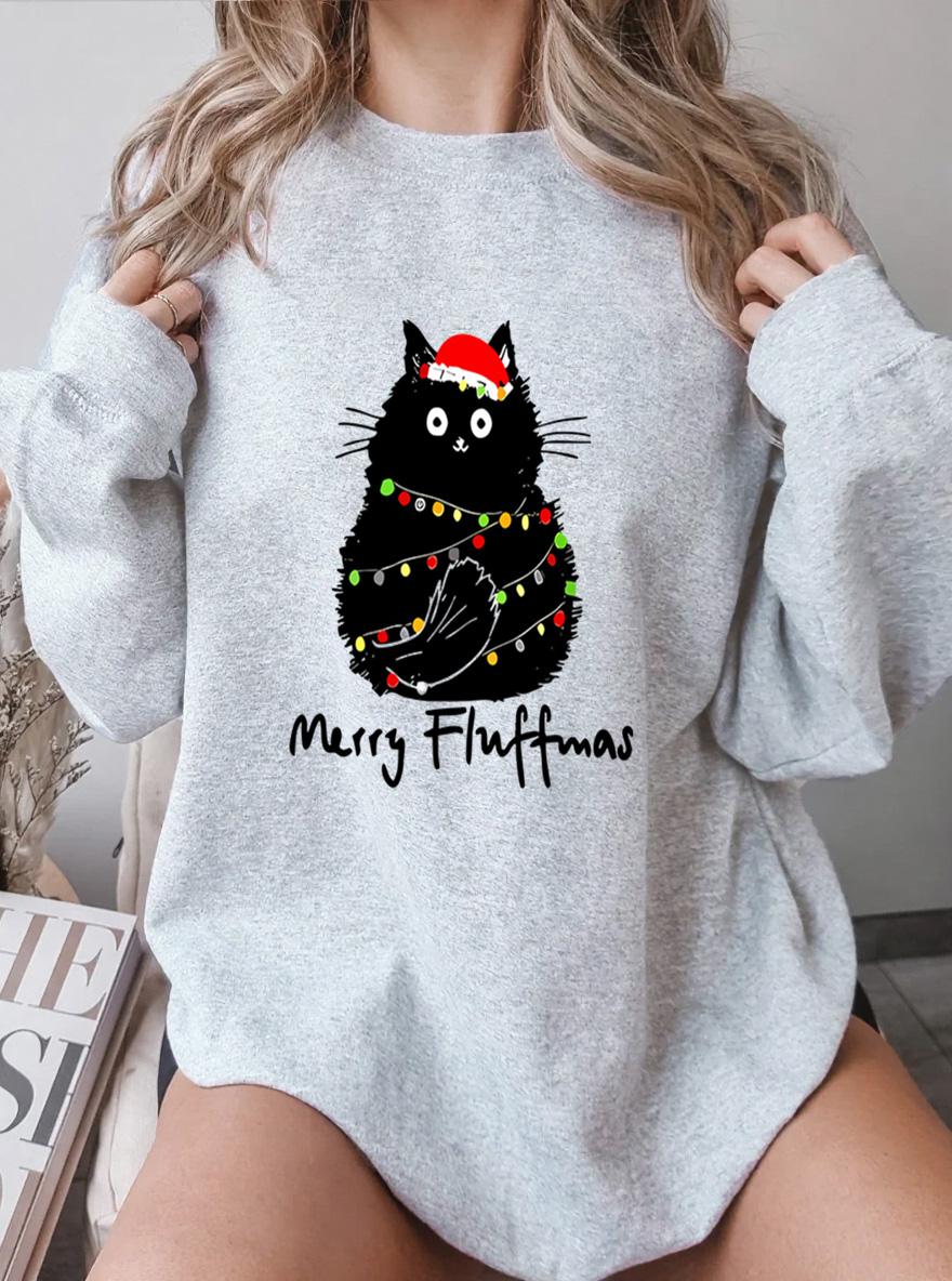 Vintage Black Cat & Merry Fluffy Oversize Graphic Sweatshirt