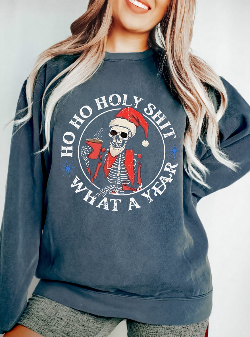 Vintage Ho Ho Holy Shit What A Year Oversize Graphic Sweatshirt