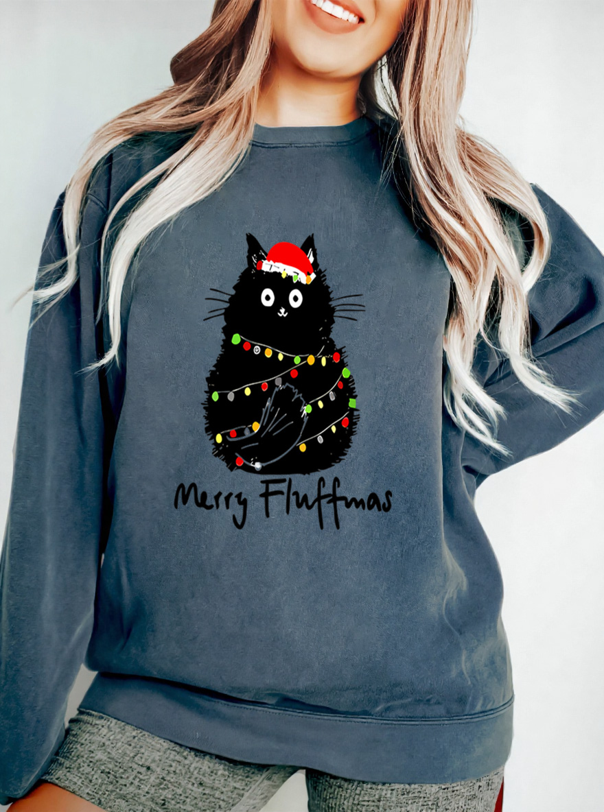 Vintage Black Cat & Merry Fluffy Oversize Graphic Sweatshirt