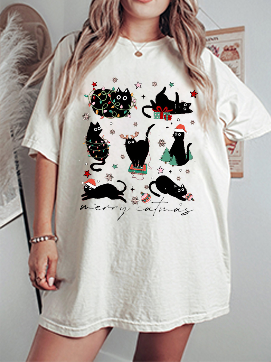 Vintage Merry Catma Cat Oversize Graphic Tee