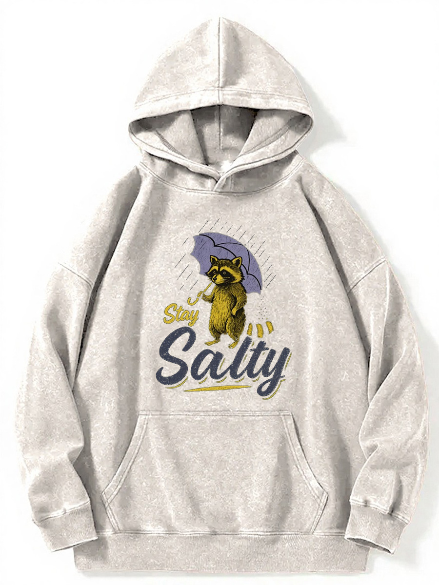 Vintage Stay Salty Funny Raccoon Washed Hoodie