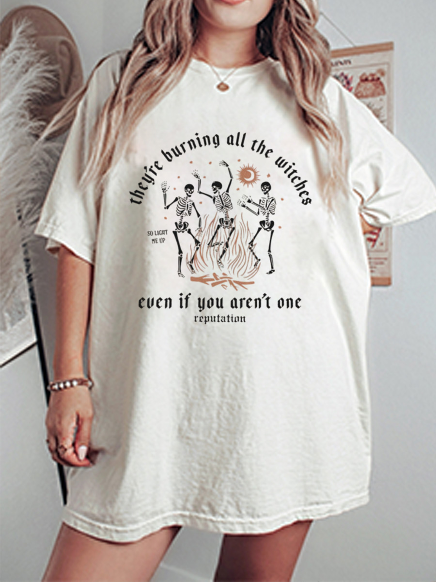Vintage They're Burning All The Witches Oversize Graphic Tee