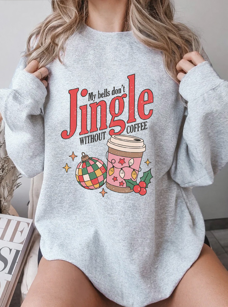 Vintage My Bells Don'T Jingle Without Coffee Oversize Graphic Sweatshirt