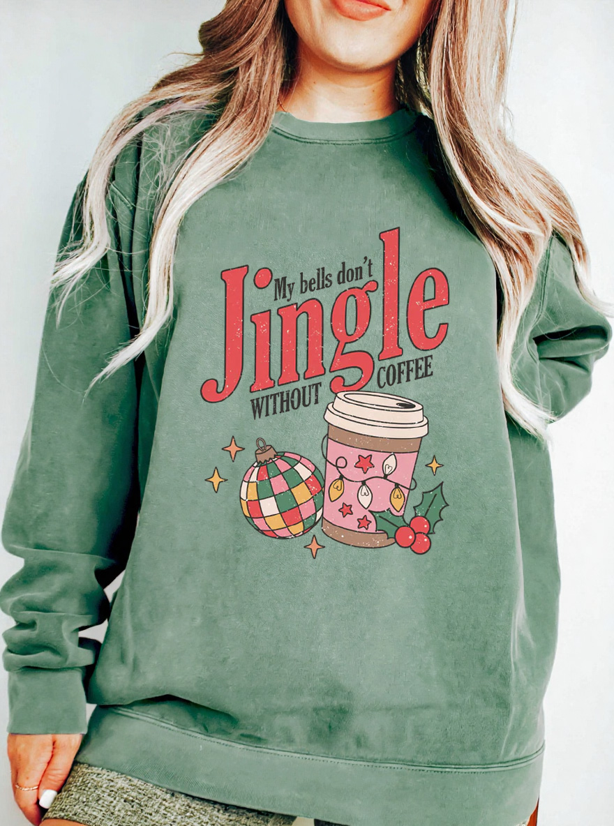Vintage My Bells Don'T Jingle Without Coffee Oversize Graphic Sweatshirt
