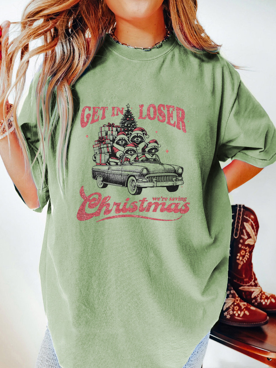 Vintage Get In Loser We’Re Saving Christmas Oversize Graphic Tee
