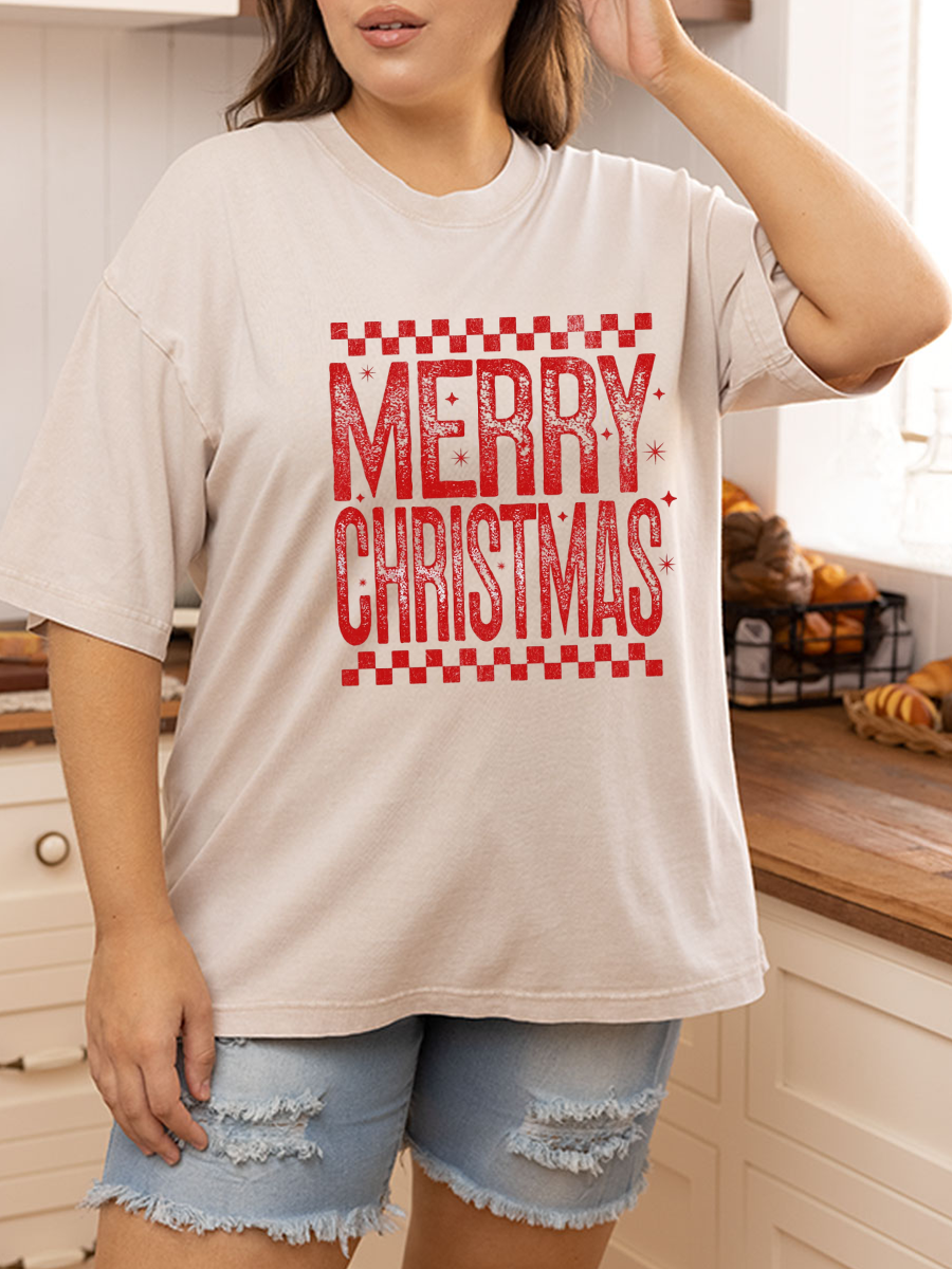 Vintage Merry Christmas Oversize Washed T-Shirt