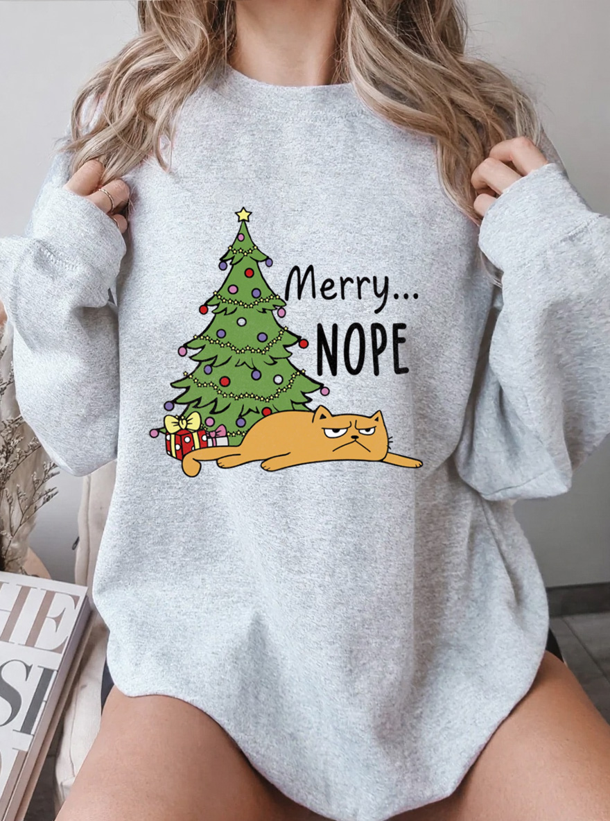 Vintage Merry Nope Oversize Graphic Sweatshirt