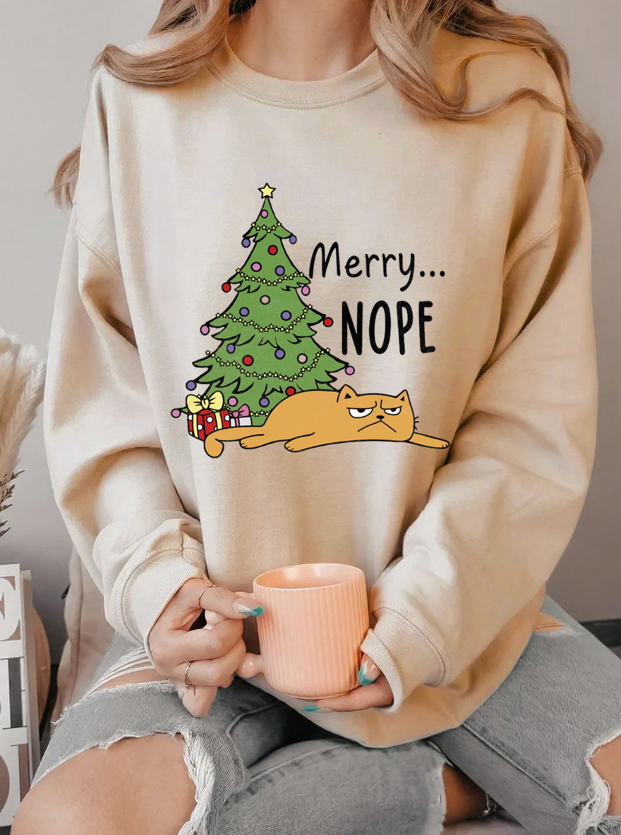Vintage Merry Nope Oversize Graphic Sweatshirt
