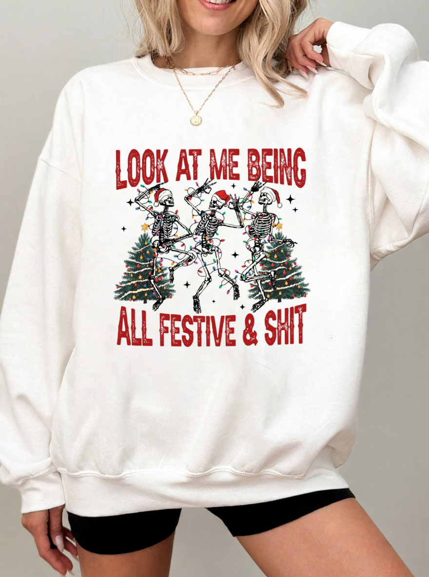 Vintage Look At Me Being All Festive And Shit Oversize Graphic Sweatshirt