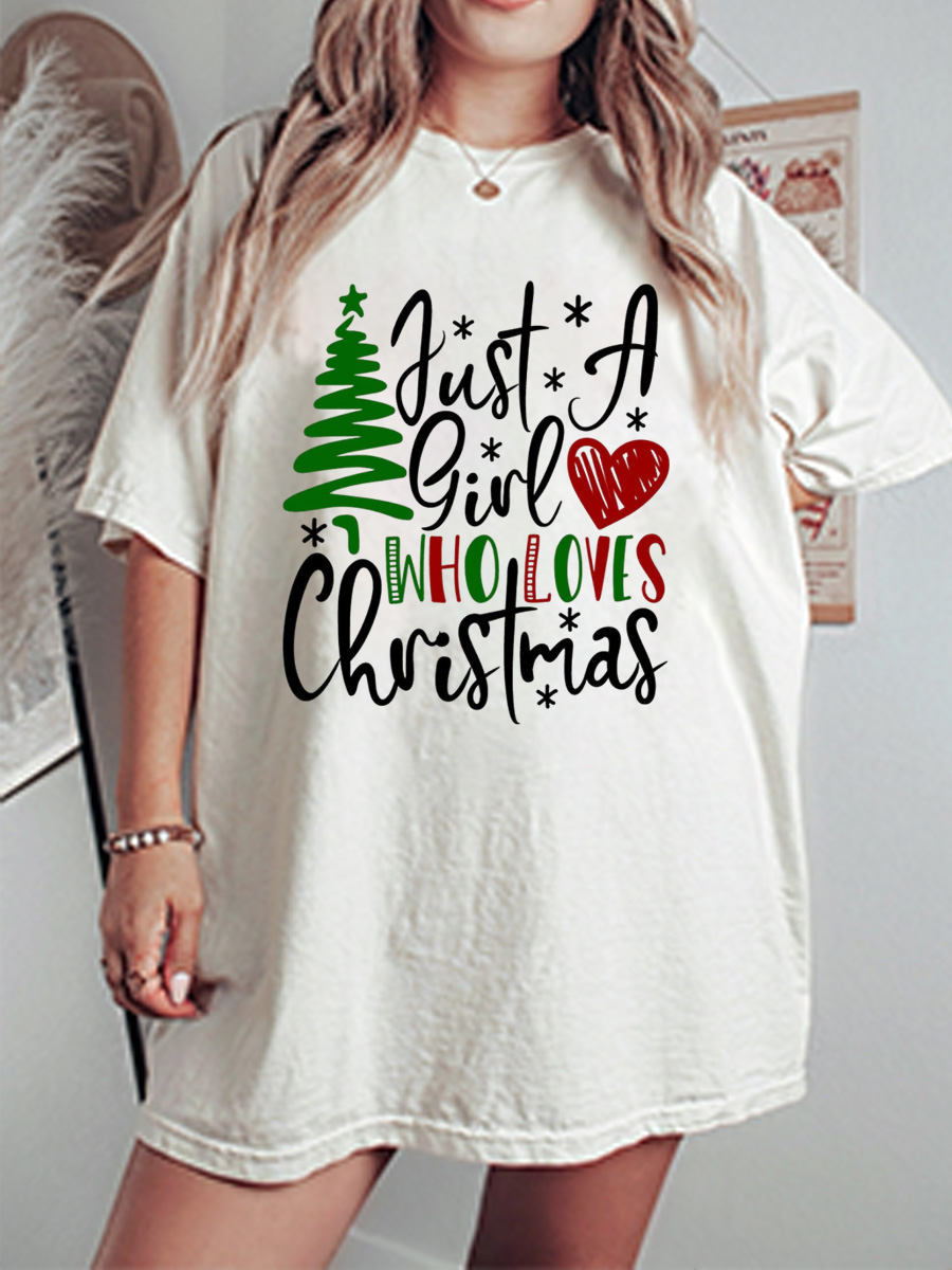 Vintage Just A Girl Who Loves Christmas Oversize Graphic Tee