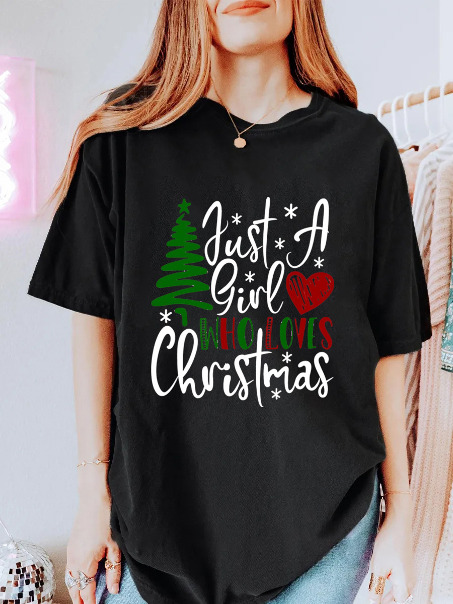 Vintage Just A Girl Who Loves Christmas Oversize Graphic Tee