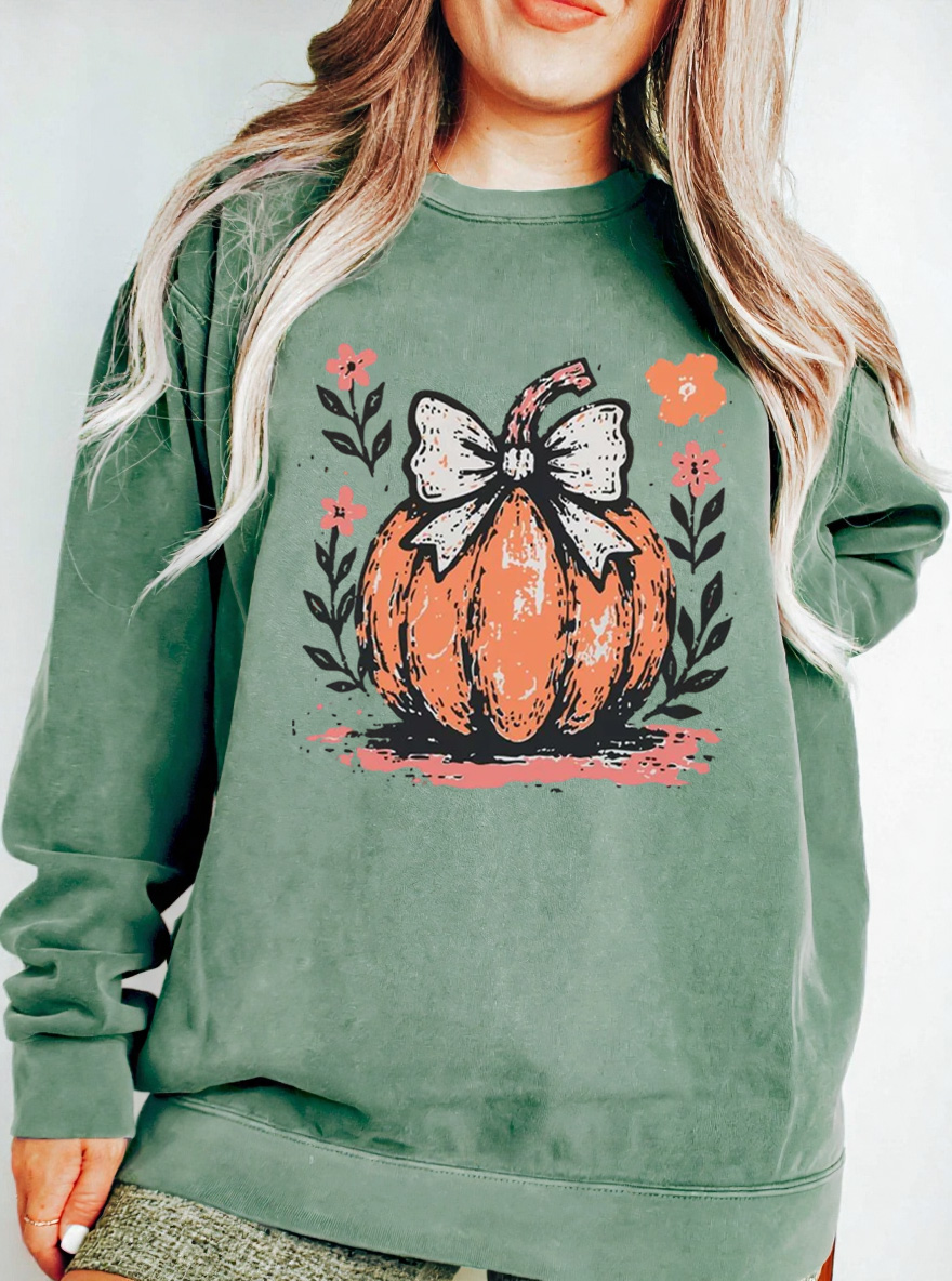 Vintage Pumpkin Bow Oversize Graphic Sweatshirt