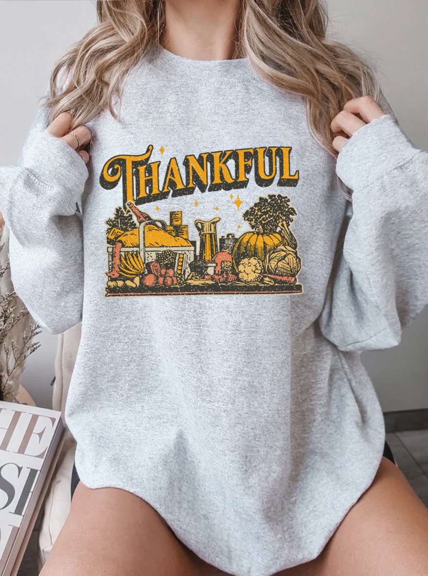 Vintage Thankful Oversize Graphic Sweatshirt