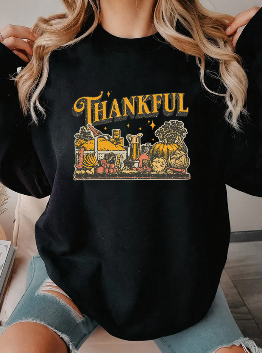 Vintage Thankful Oversize Graphic Sweatshirt