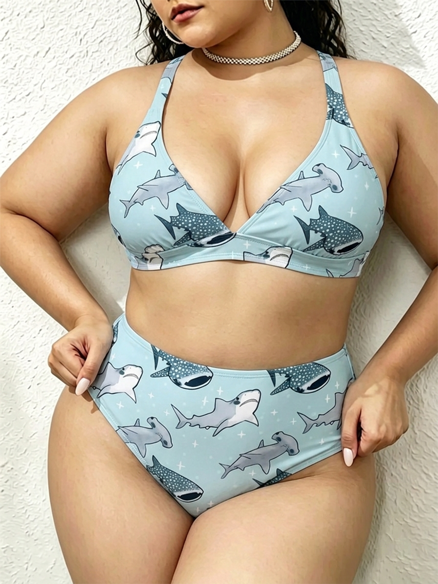 Vintage Whale Shark Two Piece Ruffled Tankini Swimsuit
