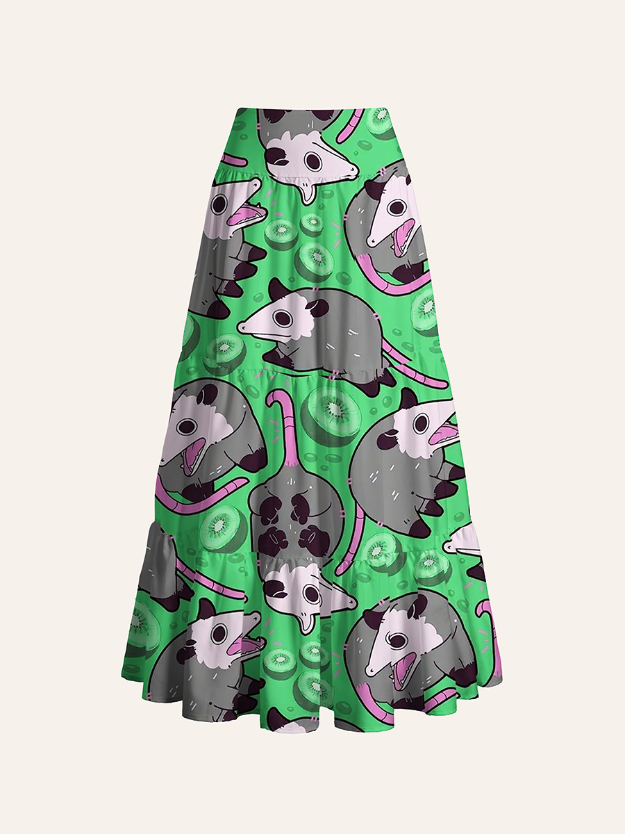 Cute Opossum Kiwi Fruit Convertible Maxi Skirts