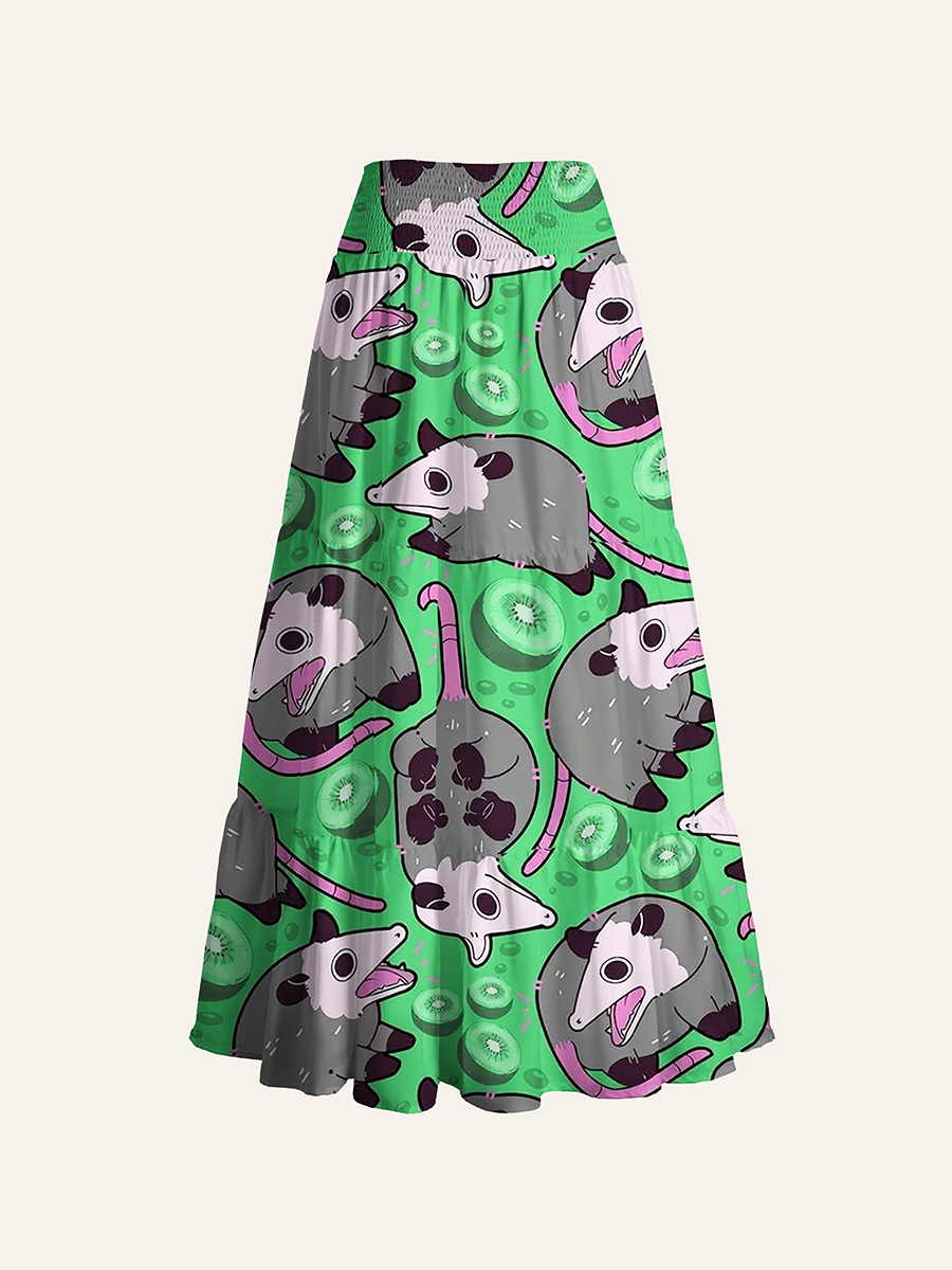 Cute Opossum Kiwi Fruit Convertible Maxi Skirts