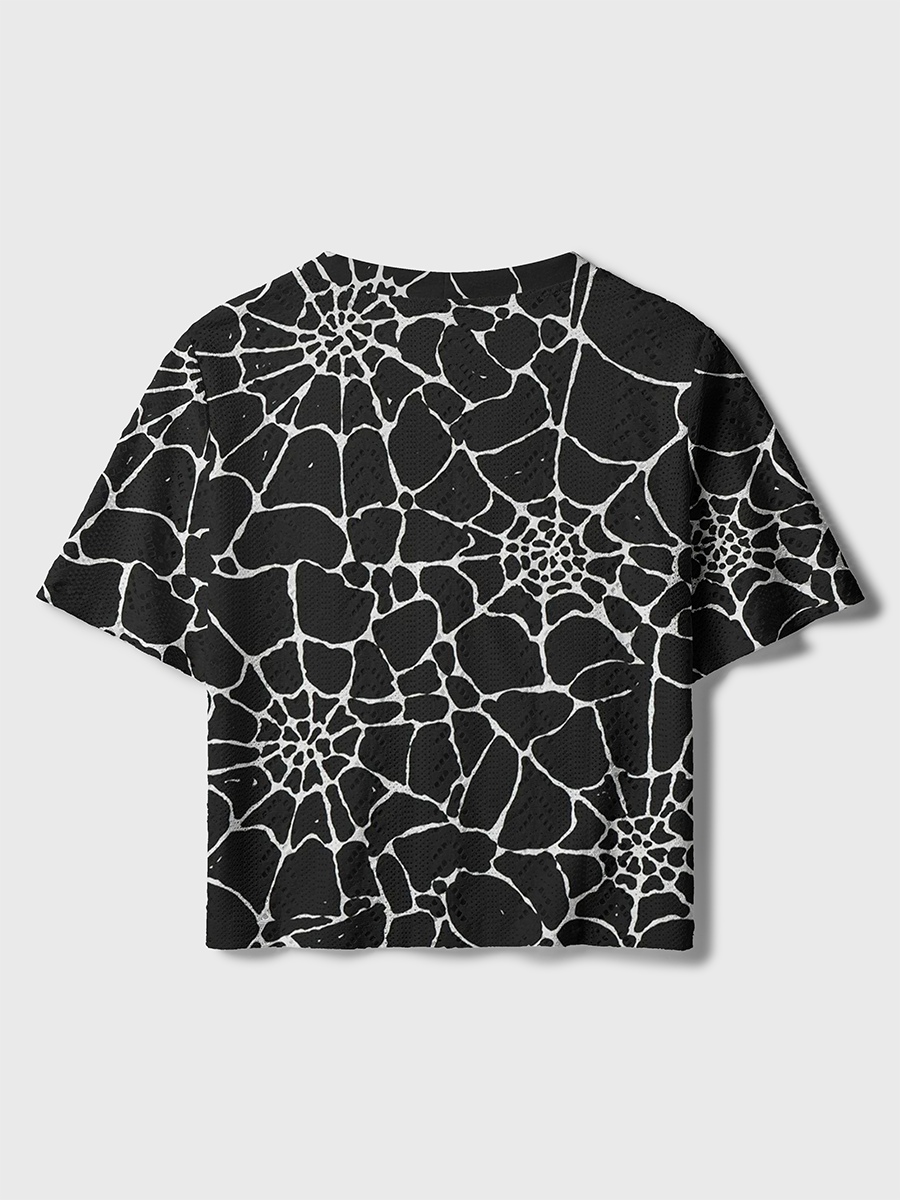 Minimal Spider Web Line Art Halloween Crochet Button Down Cardigan