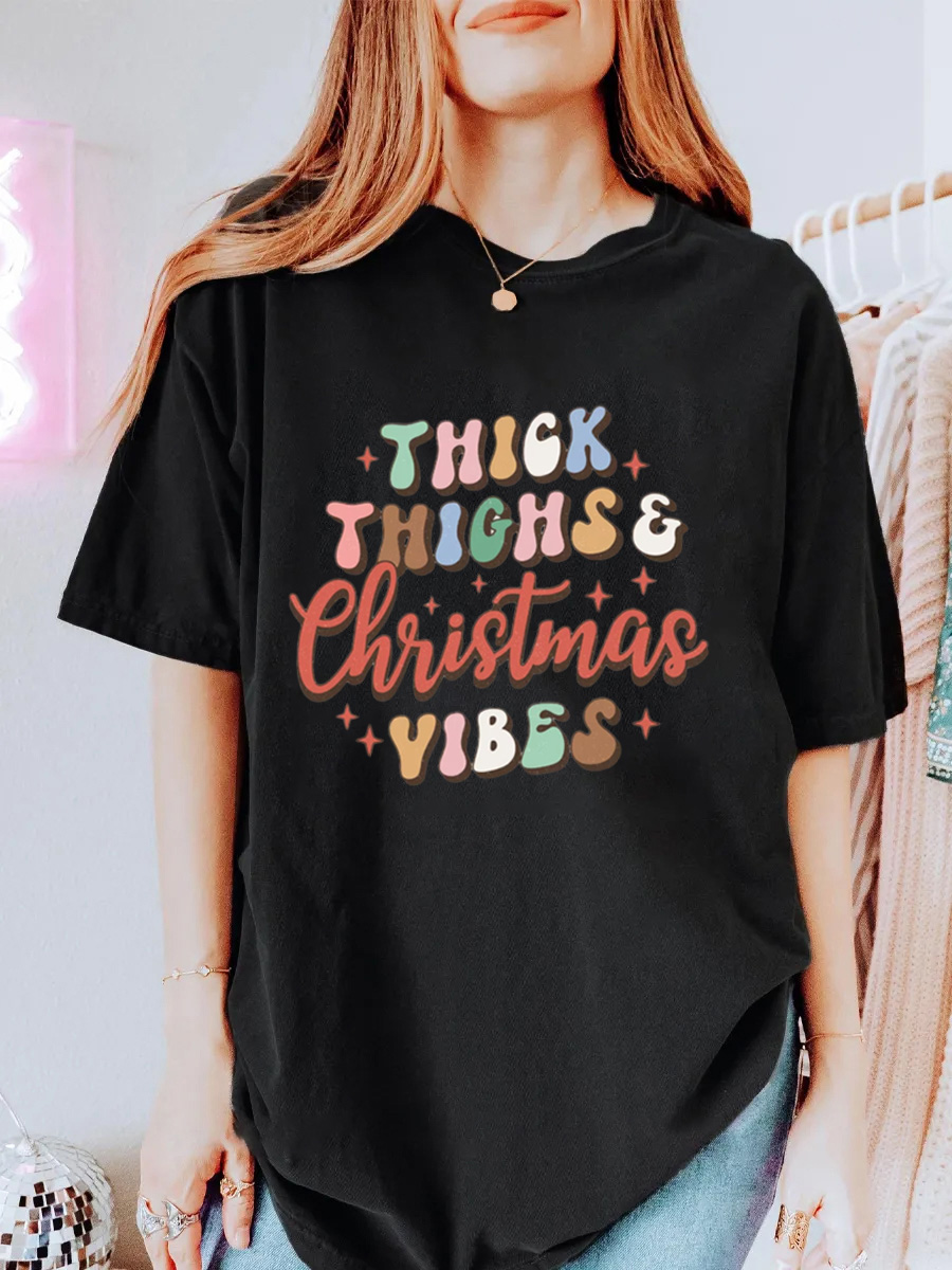 Vintage Thick Thighs Christmas Vibes Oversize Graphic Tee