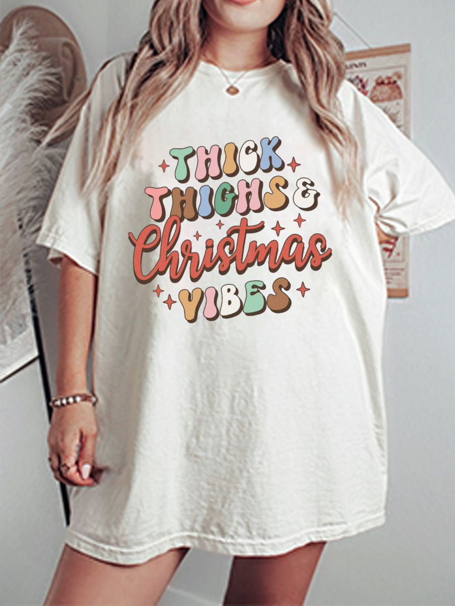 Vintage Thick Thighs Christmas Vibes Oversize Graphic Tee