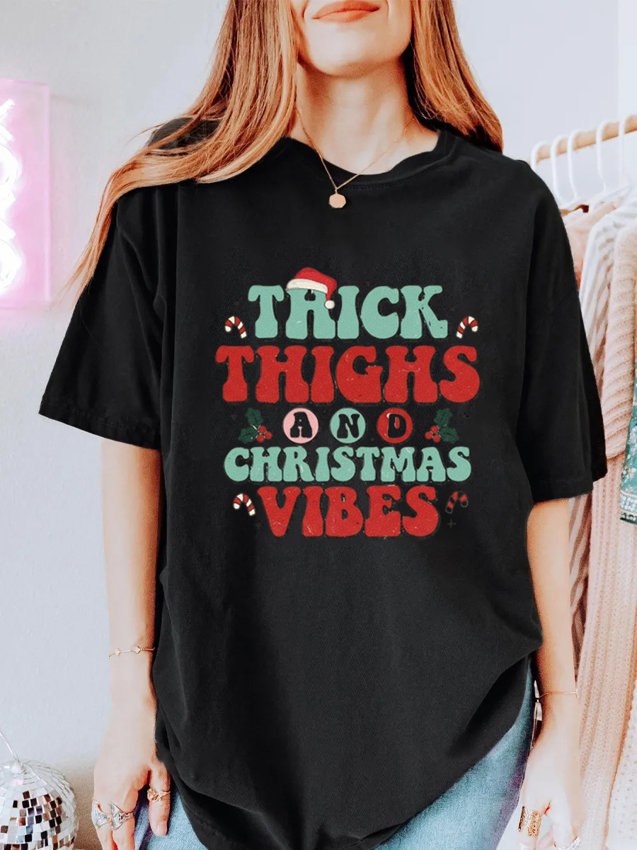 Vintage Thick Thighs Christmas Vibes Oversize Graphic Tee