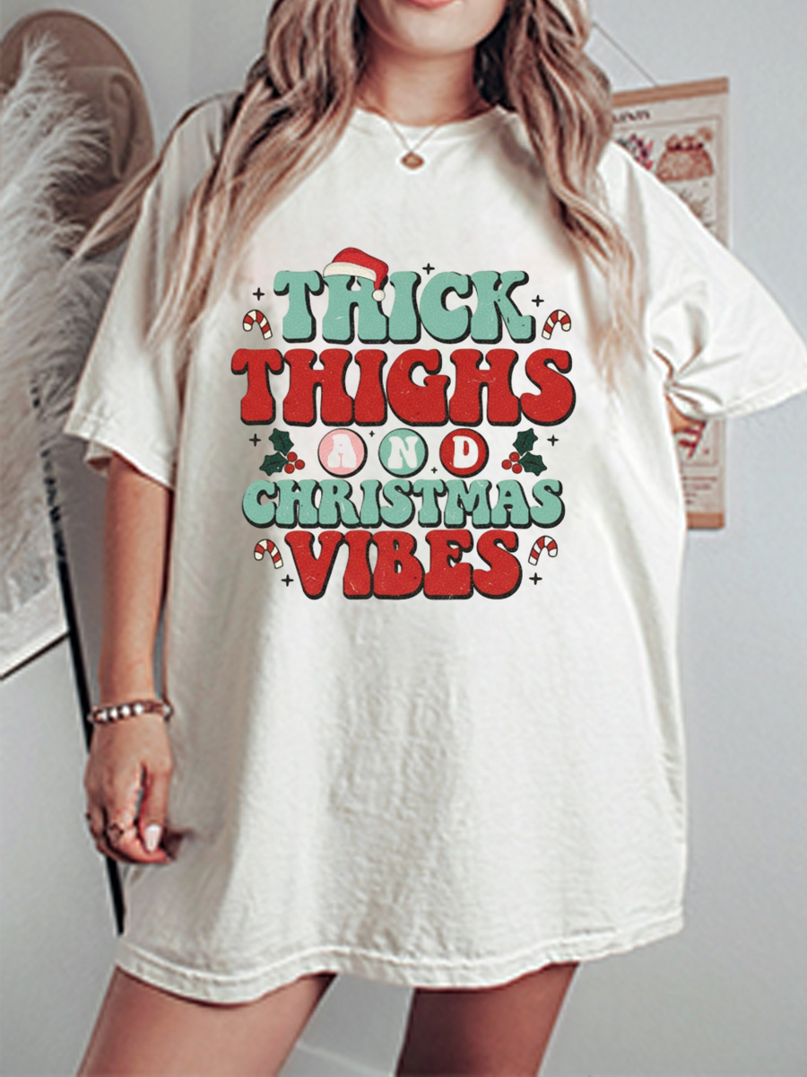 Vintage Thick Thighs Christmas Vibes Oversize Graphic Tee
