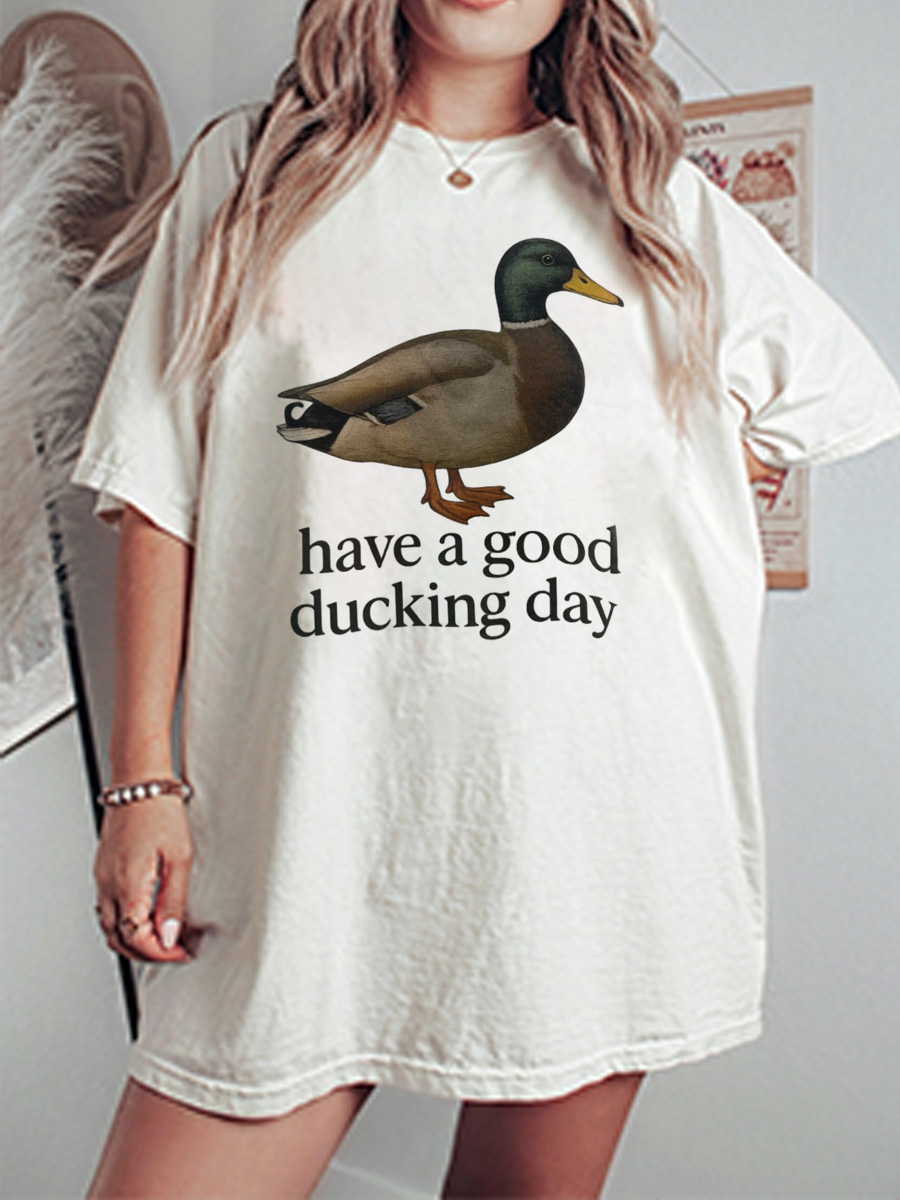 Vintage Have A Good Ducking Day Oversize Graphic Tee