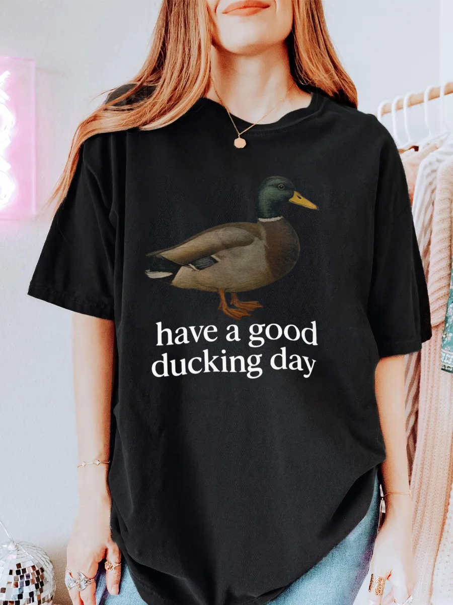 Vintage Have A Good Ducking Day Oversize Graphic Tee