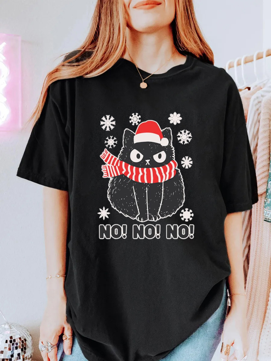 Vintage Cute Black Cat Xmas Oversize Graphic Tee