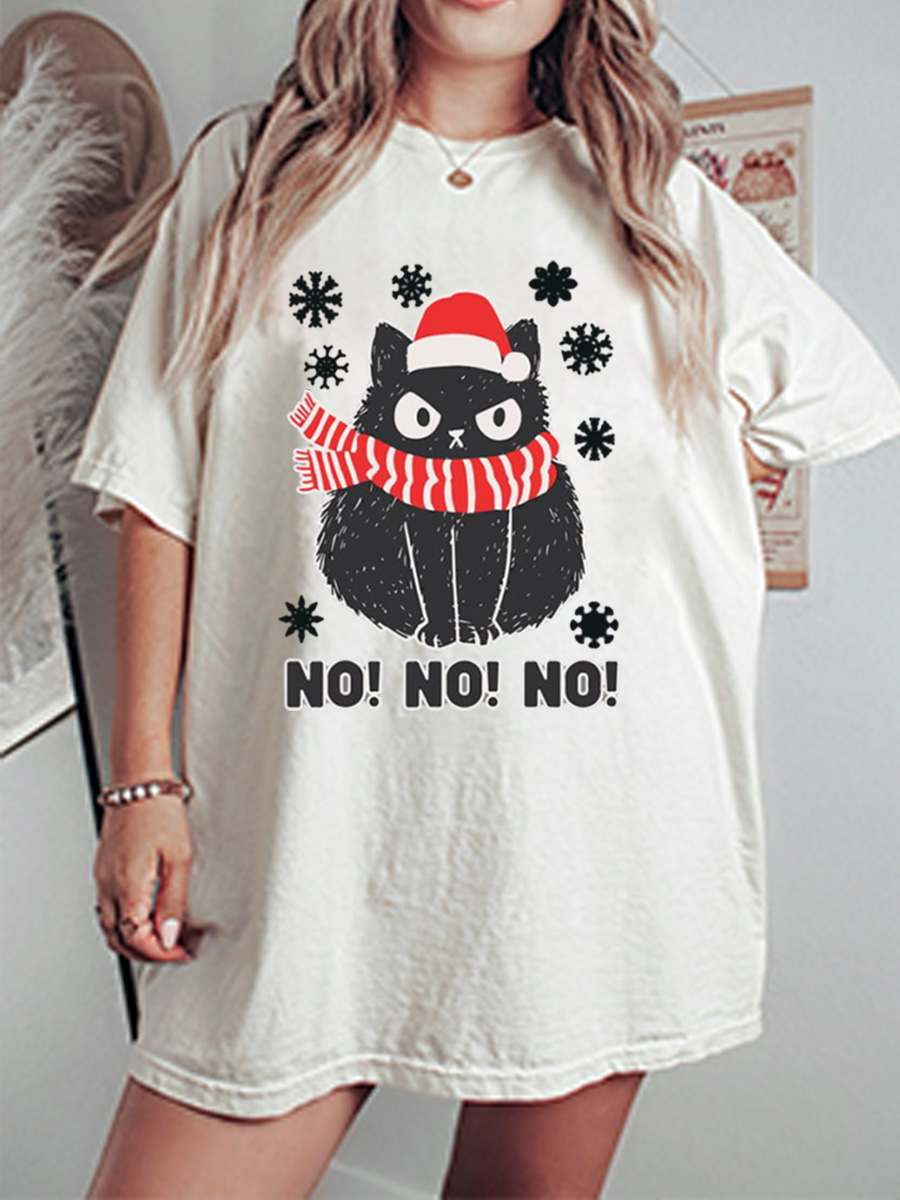 Vintage Cute Black Cat Xmas Oversize Graphic Tee