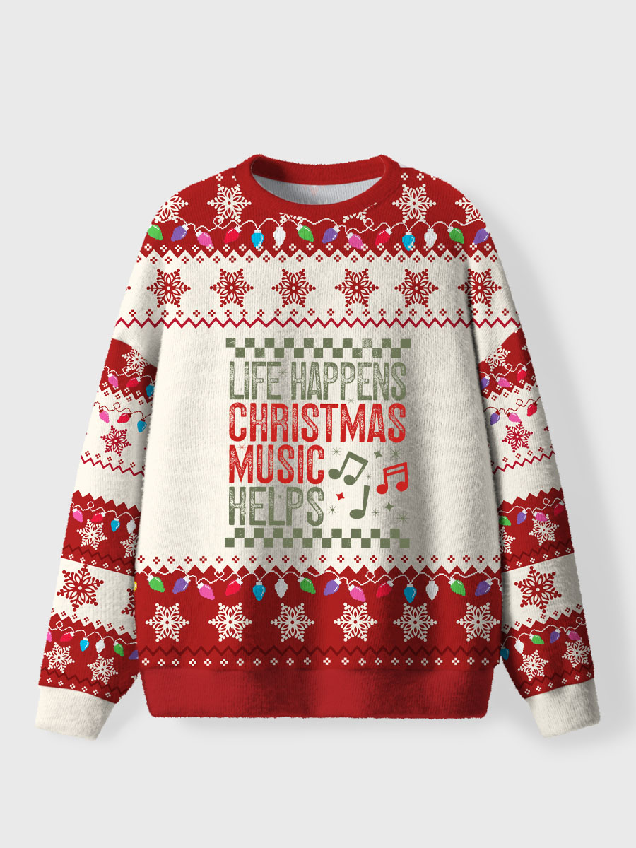Vintage Life Happens Christmas Music Helps Ugly Sweater
