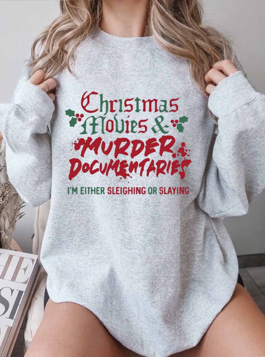Vintage Christmas And Murder Oversize Graphic Sweatshirt