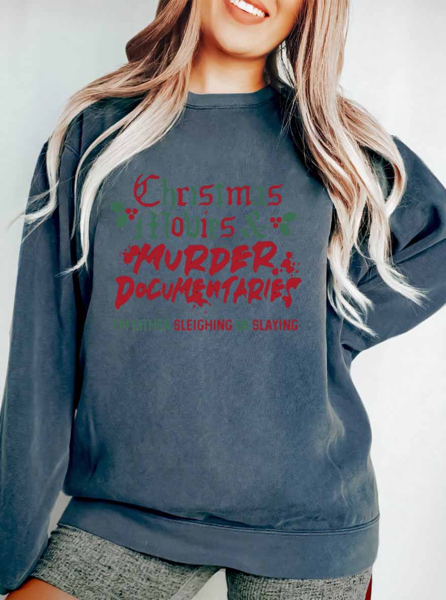 Vintage Christmas And Murder Oversize Graphic Sweatshirt