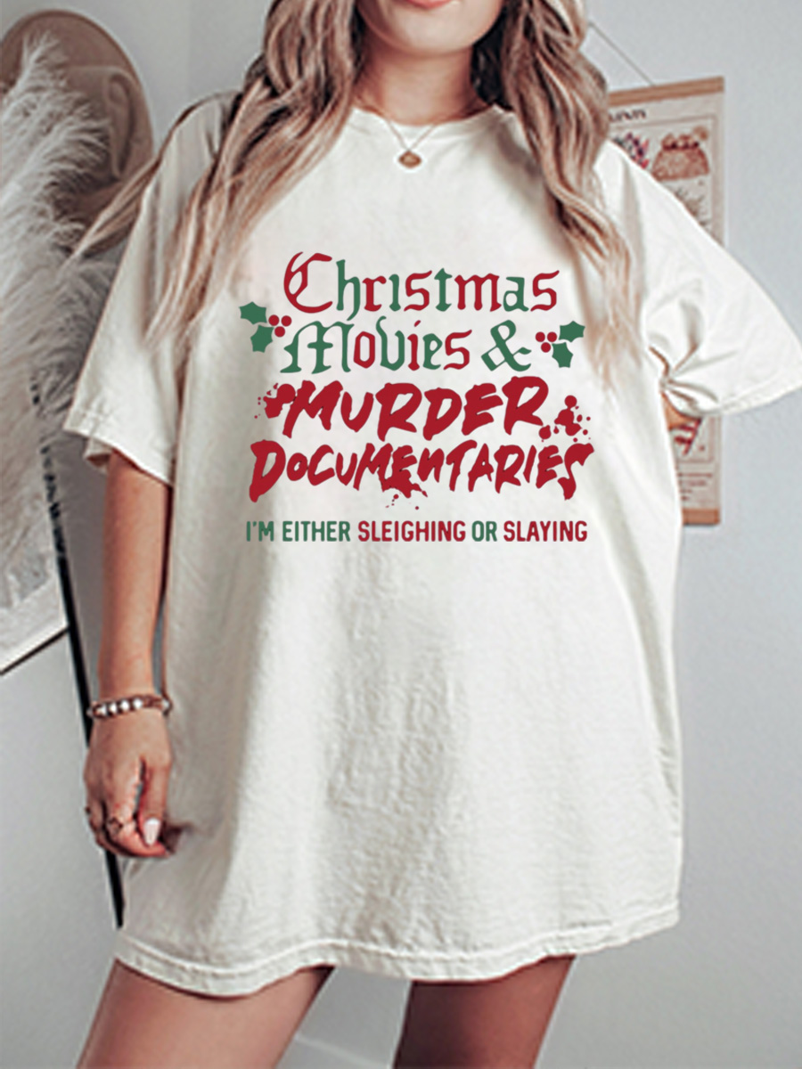 Vintage Christmas And Murder Oversize Graphic Tee