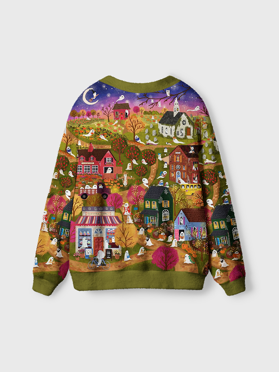 Vintage Spooky Ghost Town Cardigan Sweaters