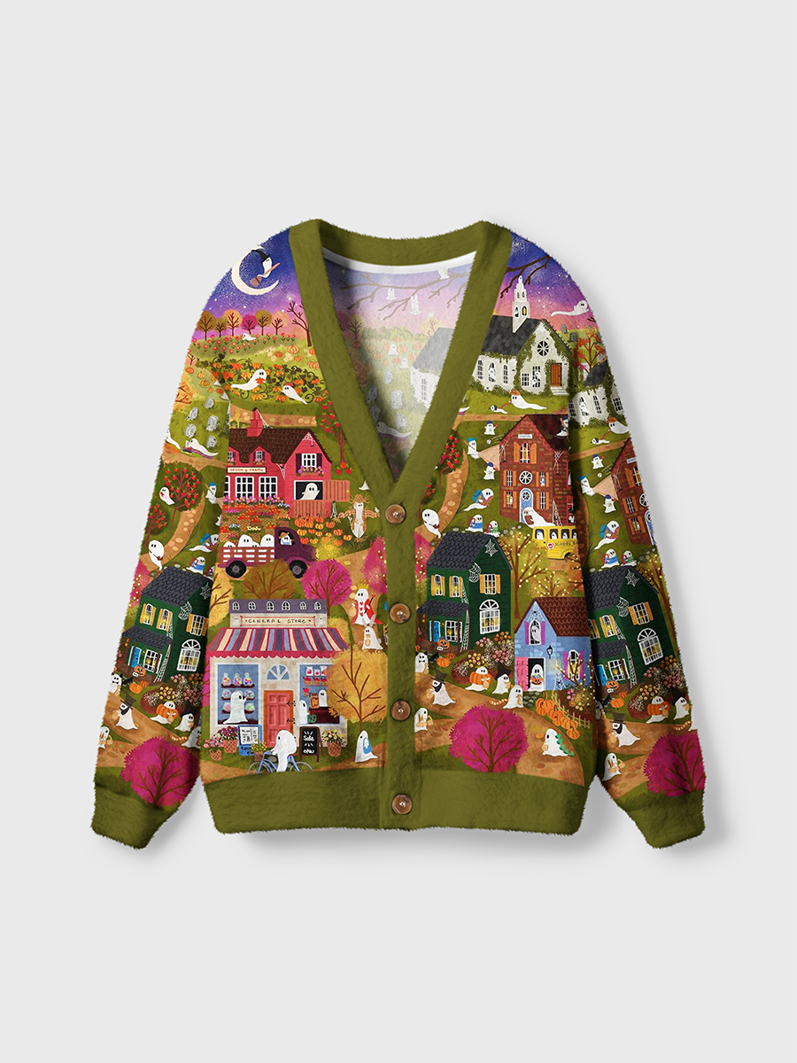 Vintage Spooky Ghost Town Cardigan Sweaters