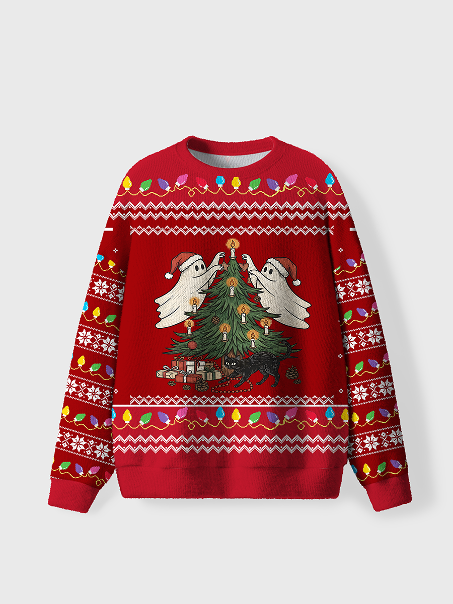 Vintage Christmas Tree Ghost Ugly Sweater